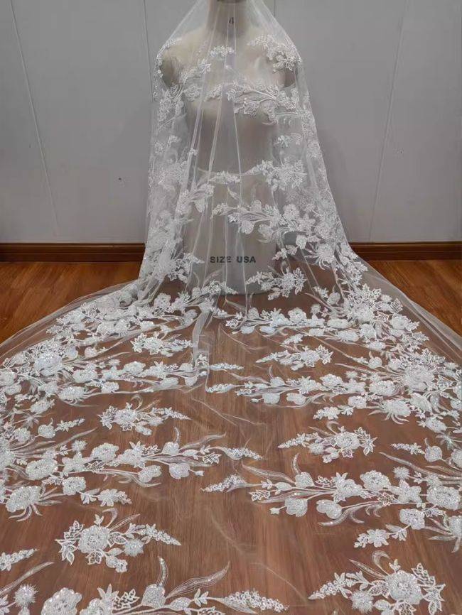 Sequined Beaded Embroidered Lace Fabric RX069