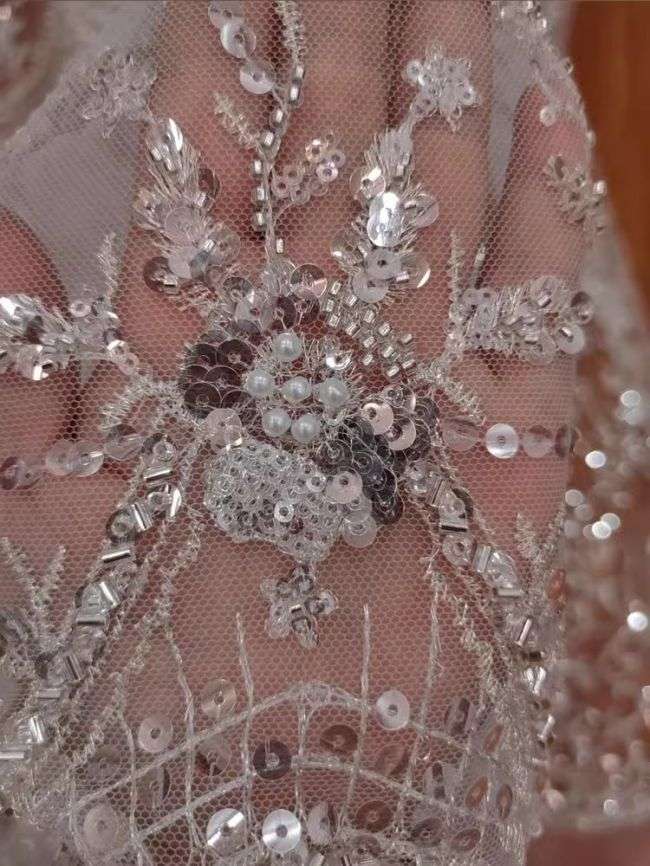 Sequined Beaded Embroidered Lace Fabric RX058