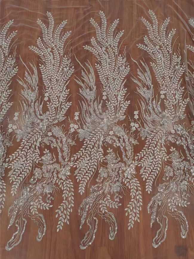 Sequined Beaded Embroidered Lace Fabric RX079