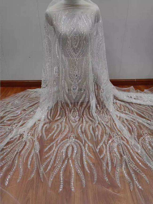 Sequined Beaded Embroidered Lace Fabric RX018
