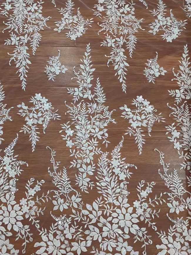 Sequined Beaded Embroidered Lace Fabric RX027