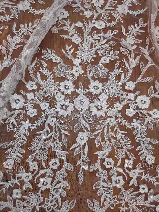 Sequined Beaded Embroidered Lace Fabric RX047