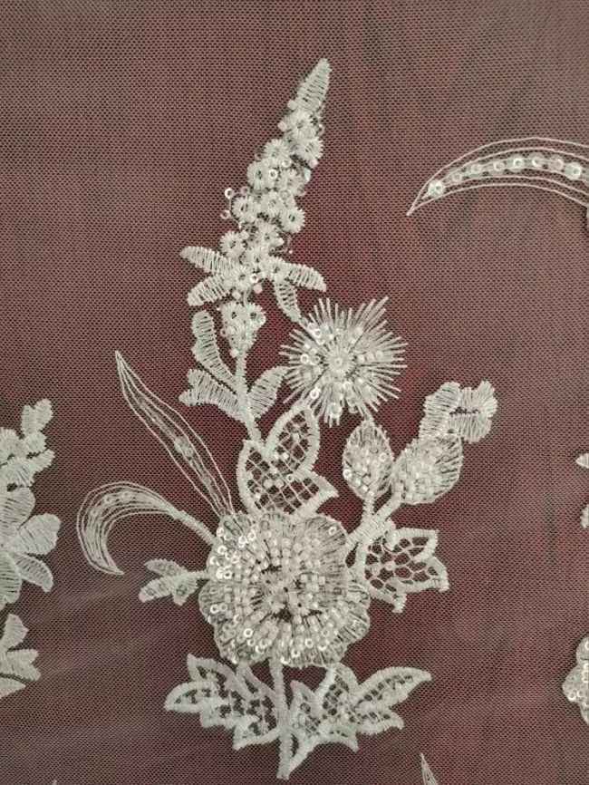Sequined Beaded Embroidered Lace Fabric RX069