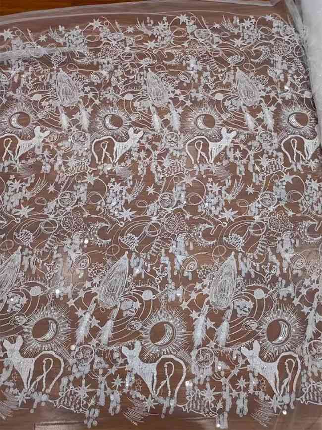 Sequined Beaded Embroidered Lace Fabric RX052