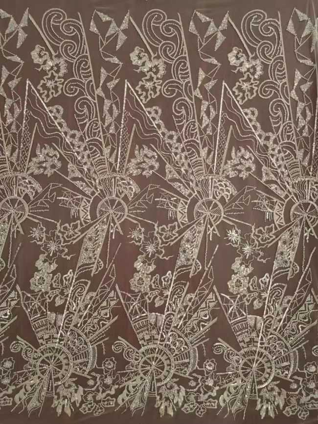 Sequined Beaded Embroidered Lace Fabric RX055