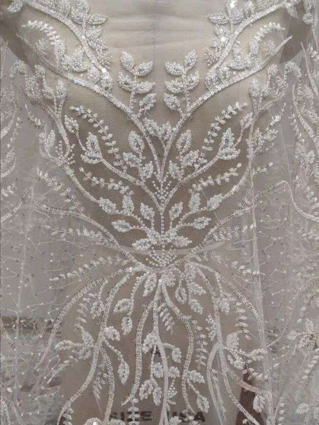 Sequined Beaded Embroidered Lace Fabric RX072
