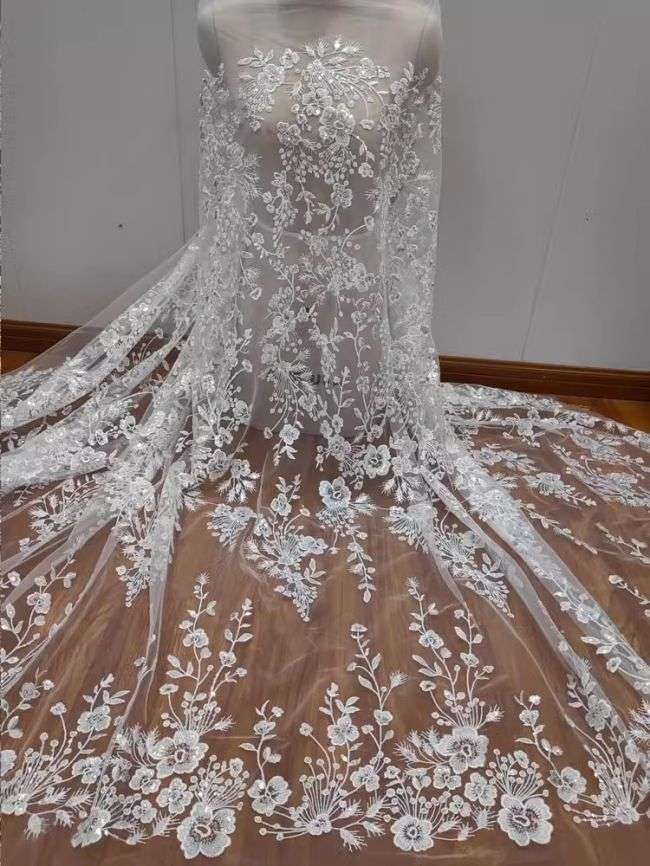 Sequined Beaded Embroidered Lace Fabric RX057