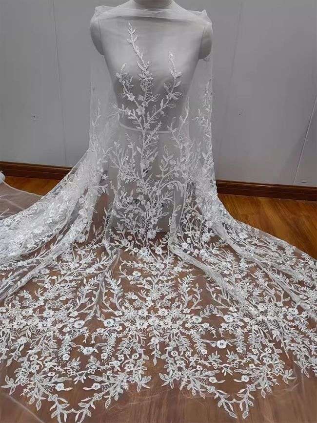 Sequined Beaded Embroidered Lace Fabric RX047