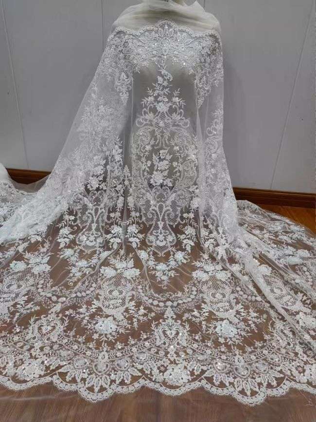 Sequined Beaded Embroidered Lace Fabric RX039