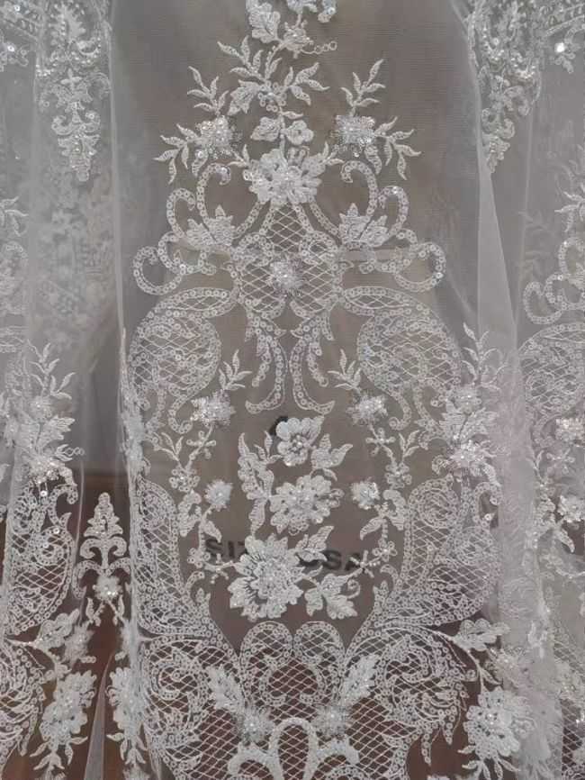 Sequined Beaded Embroidered Lace Fabric RX039