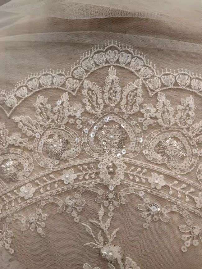 Sequined Beaded Embroidered Lace Fabric RX039