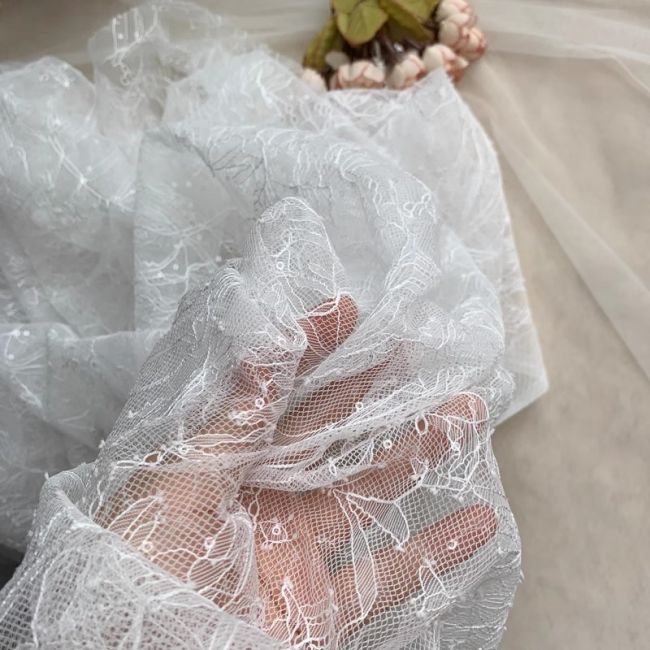 Sequined Chantilly Lace Fabric TLF006