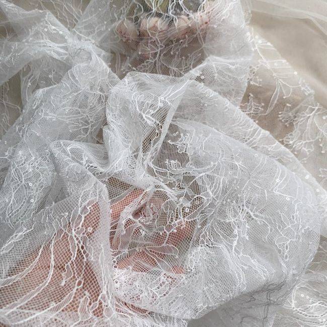 Sequined Chantilly Lace Fabric TLF006