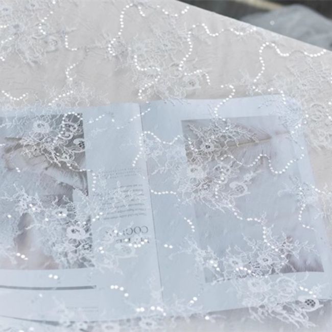 Sequined Chantilly Lace Fabric TLF003