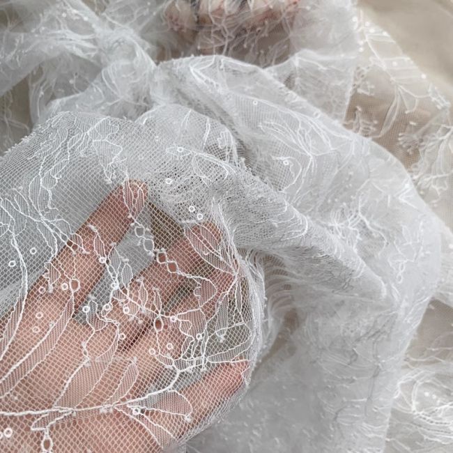 Sequined Chantilly Lace Fabric TLF006