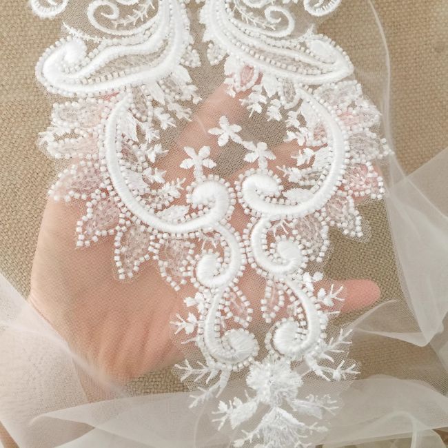 Corded Heavily Sequined Beaded Embroidered Lace Fabric TLF036