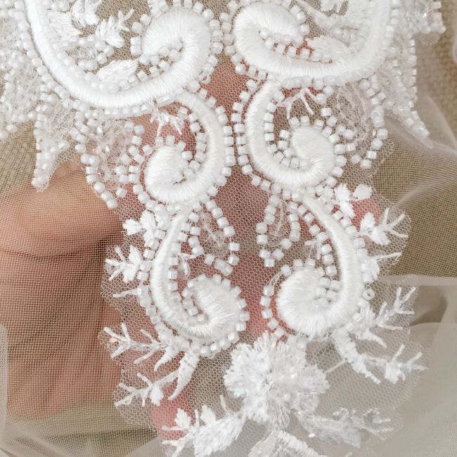Corded Heavily Sequined Beaded Embroidered Lace Fabric TLF036