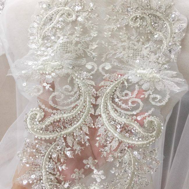 Corded Heavily Sequined Beaded Embroidered Lace Fabric TLF036
