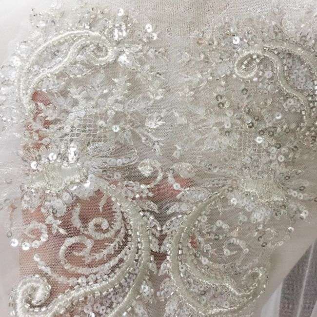 Corded Heavily Sequined Beaded Embroidered Lace Fabric TLF036