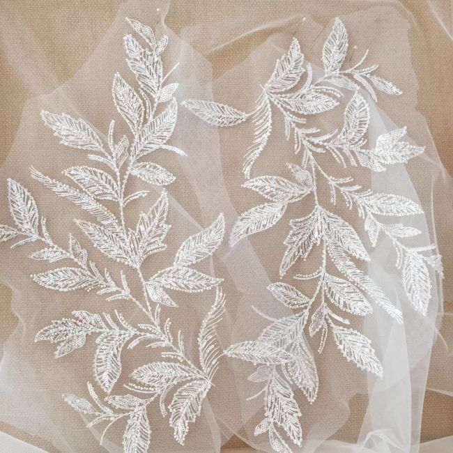 Heavily Sequined Beaded Embroidered Lace Applique TLF041