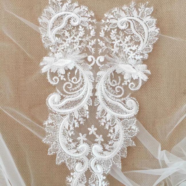 Corded Heavily Sequined Beaded Embroidered Lace Fabric TLF036
