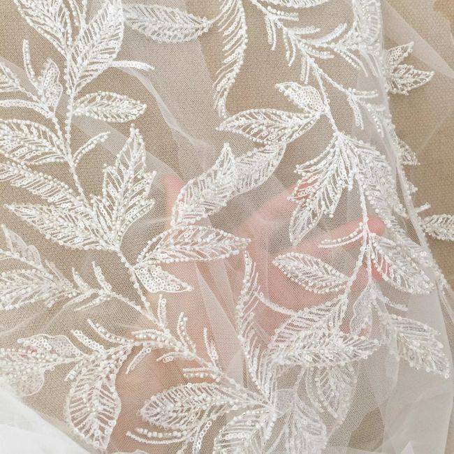Heavily Sequined Beaded Embroidered Lace Applique TLF041