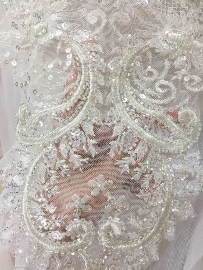 Corded Heavily Sequined Beaded Embroidered Lace Fabric TLF036