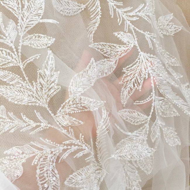 Heavily Sequined Beaded Embroidered Lace Applique TLF041