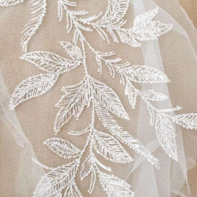 Heavily Sequined Beaded Embroidered Lace Applique TLF041