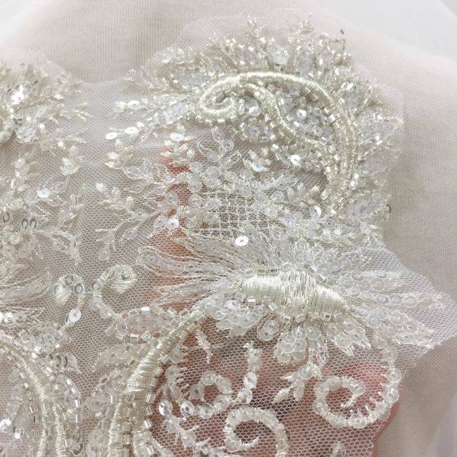 Corded Heavily Sequined Beaded Embroidered Lace Fabric TLF036
