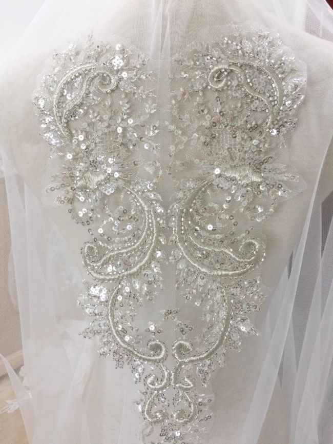 Corded Heavily Sequined Beaded Embroidered Lace Fabric TLF036