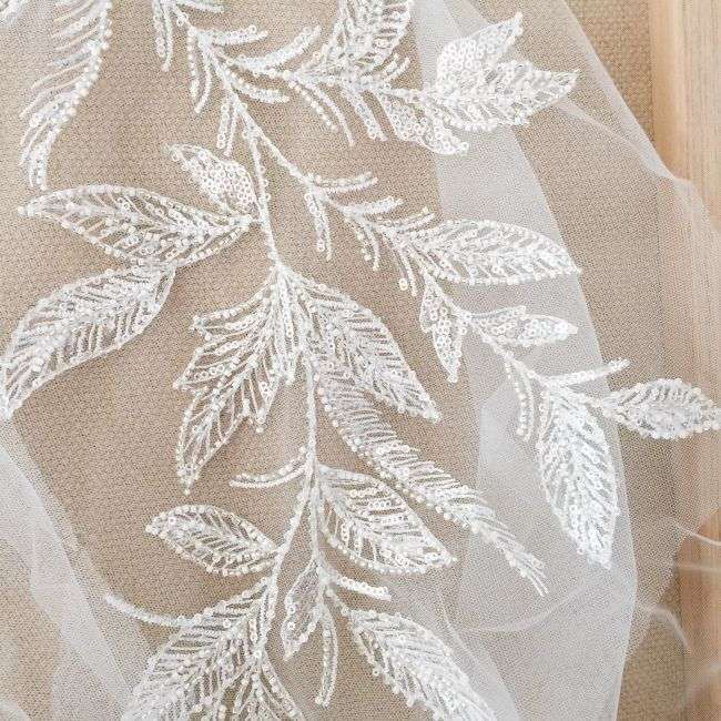 Heavily Sequined Beaded Embroidered Lace Applique TLF041