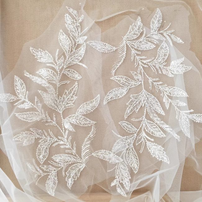 Heavily Sequined Beaded Embroidered Lace Applique TLF041