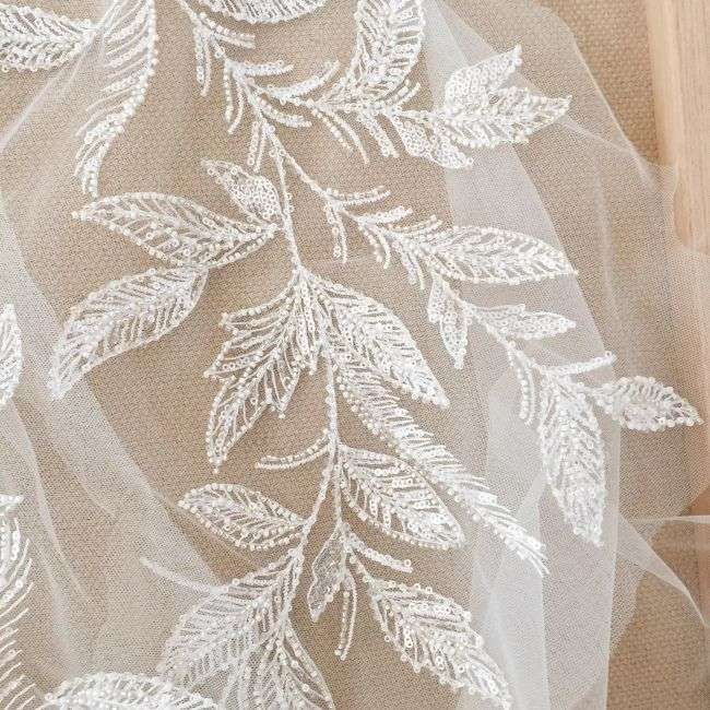 Heavily Sequined Beaded Embroidered Lace Applique TLF041
