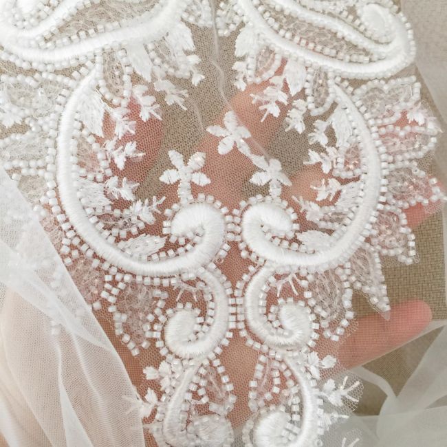 Corded Heavily Sequined Beaded Embroidered Lace Fabric TLF036