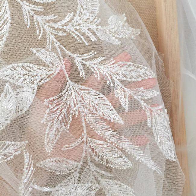 Heavily Sequined Beaded Embroidered Lace Applique TLF041