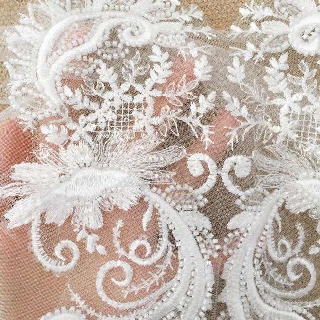 Corded Heavily Sequined Beaded Embroidered Lace Fabric TLF036