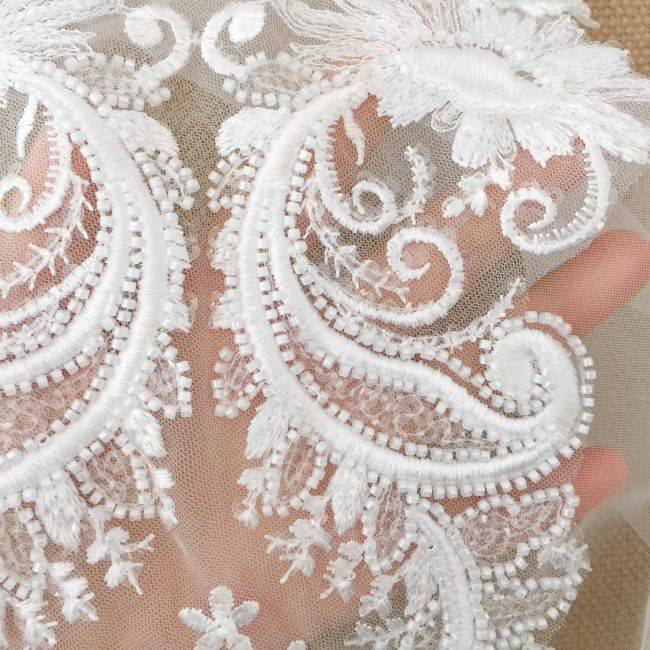 Corded Heavily Sequined Beaded Embroidered Lace Fabric TLF036