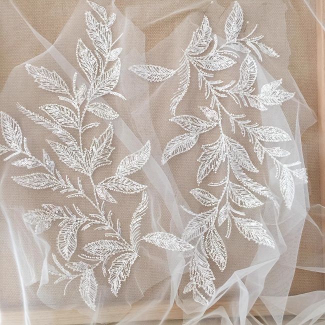 Heavily Sequined Beaded Embroidered Lace Applique TLF041