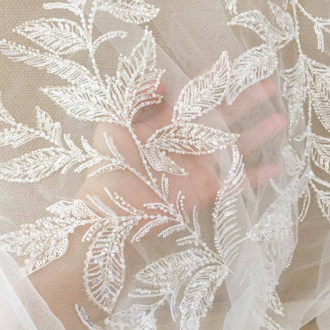 Heavily Sequined Beaded Embroidered Lace Applique TLF041