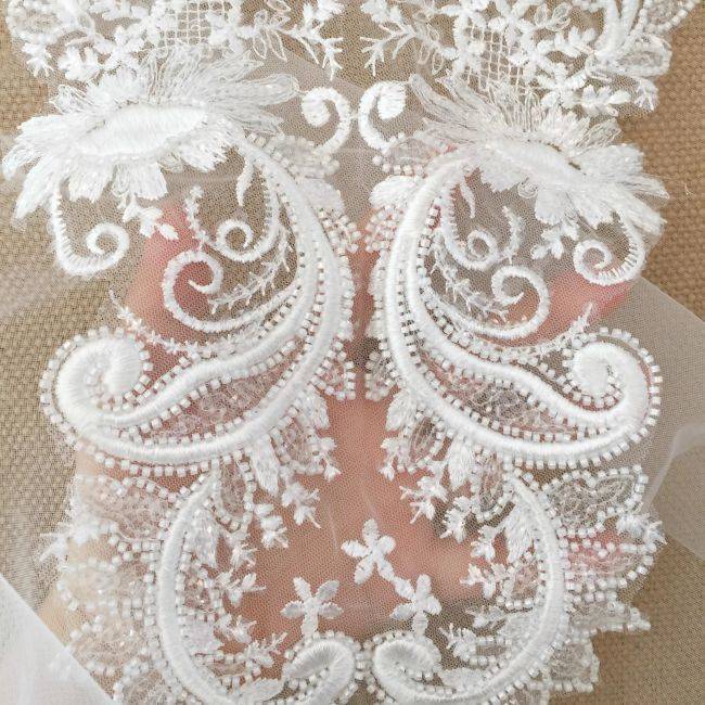 Corded Heavily Sequined Beaded Embroidered Lace Fabric TLF036