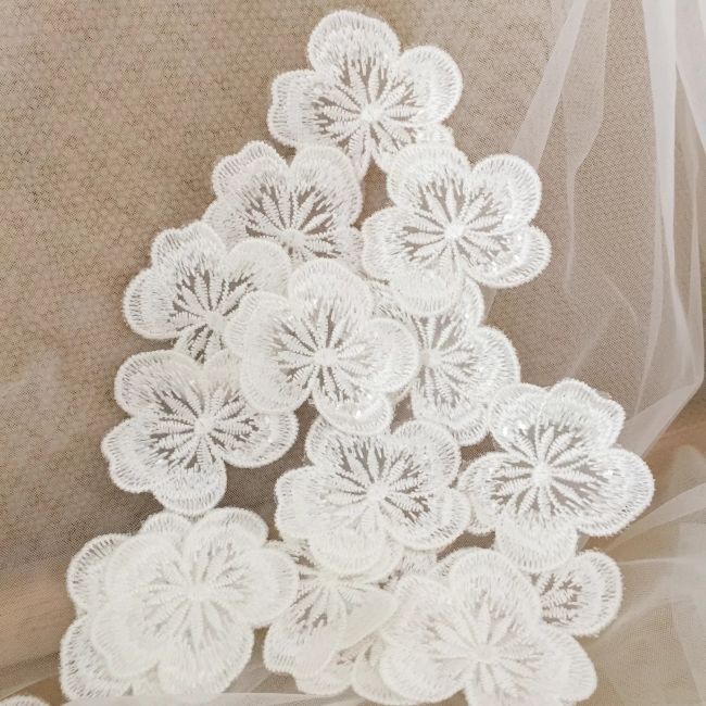 Sequined Embroidered 3D Lace Flower Applique TLF045