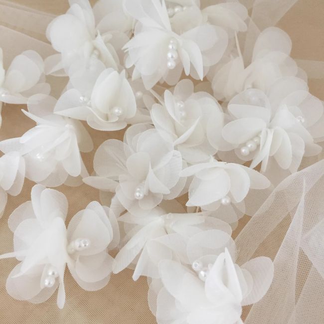 Beaded 3D Fabric Flower Applique TLF044