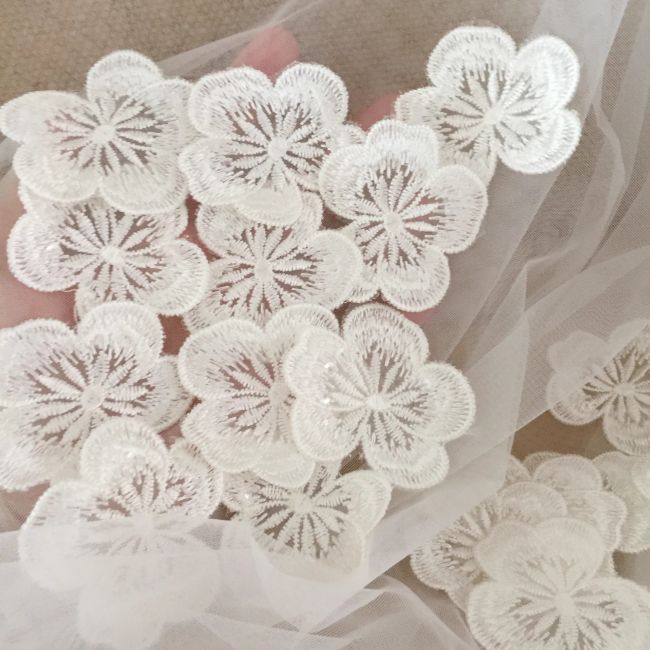 Sequined Embroidered 3D Lace Flower Applique TLF045