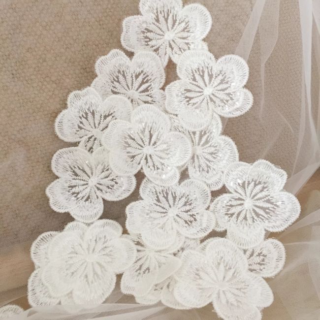 Sequined Embroidered 3D Lace Flower Applique TLF045