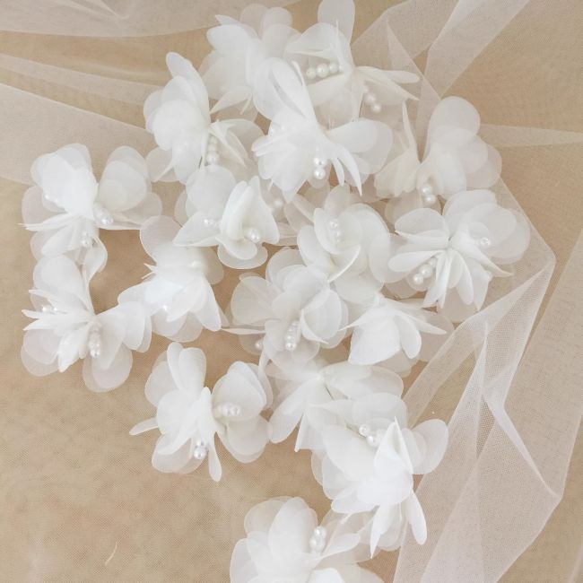 Beaded 3D Fabric Flower Applique TLF044