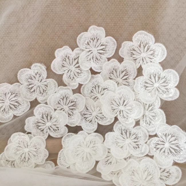 Sequined Embroidered 3D Lace Flower Applique TLF045