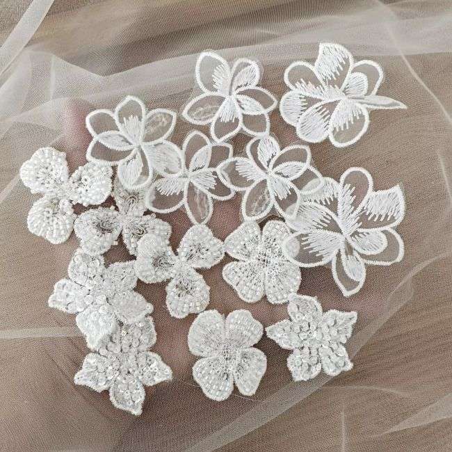 Sequined Beaded Embroidered 3D Flowers Lace Applique TLF075