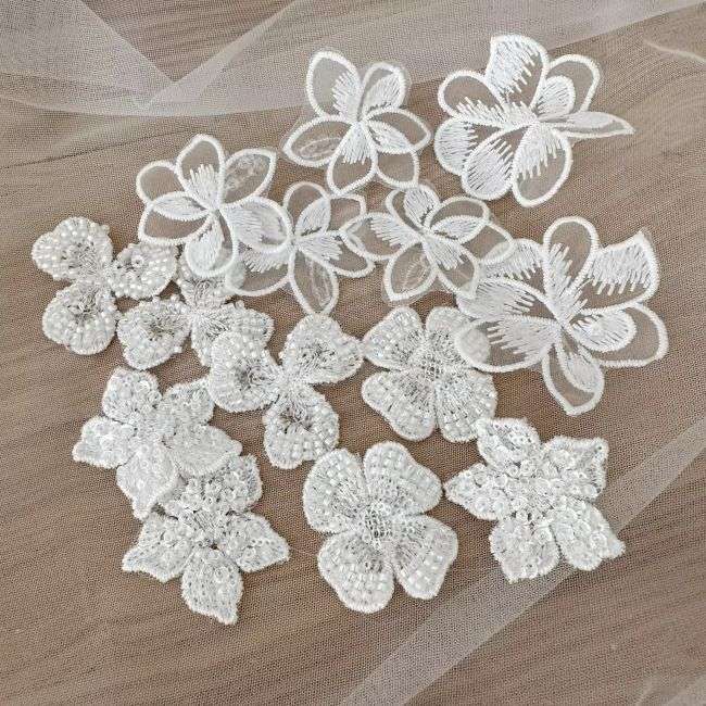 Sequined Beaded Embroidered 3D Flowers Lace Applique TLF075