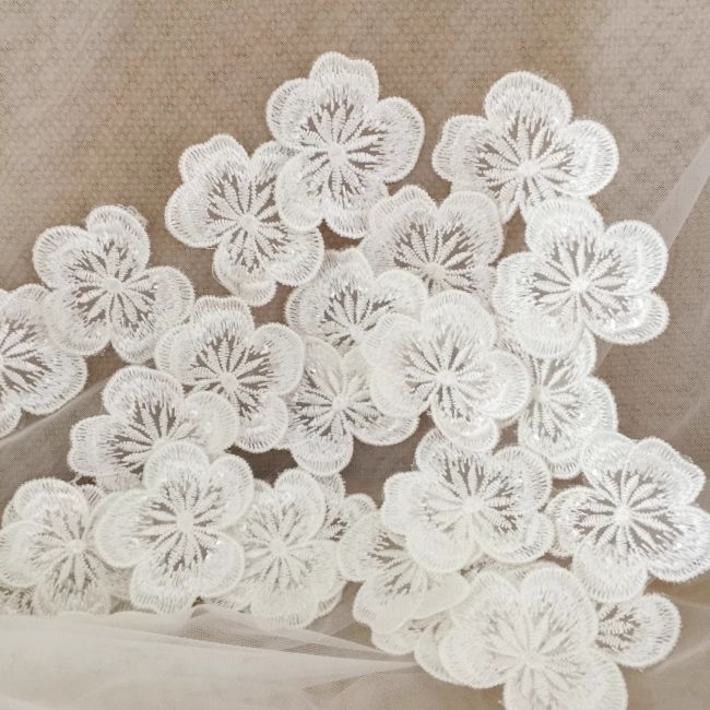 Sequined Embroidered 3D Lace Flower Applique TLF045